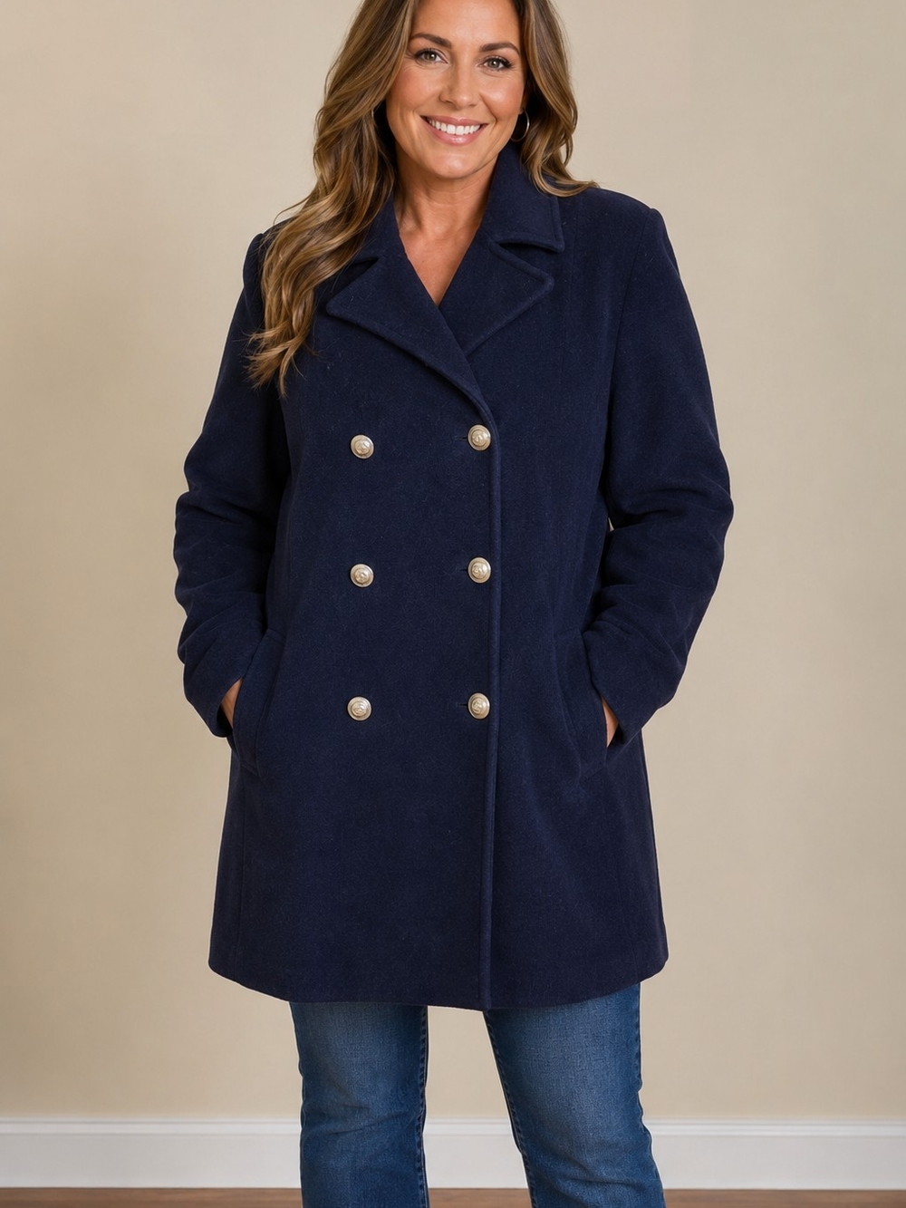 Jones New York 100% Wool Navy Peacoat Women’s 2X Double Breasted Made USA